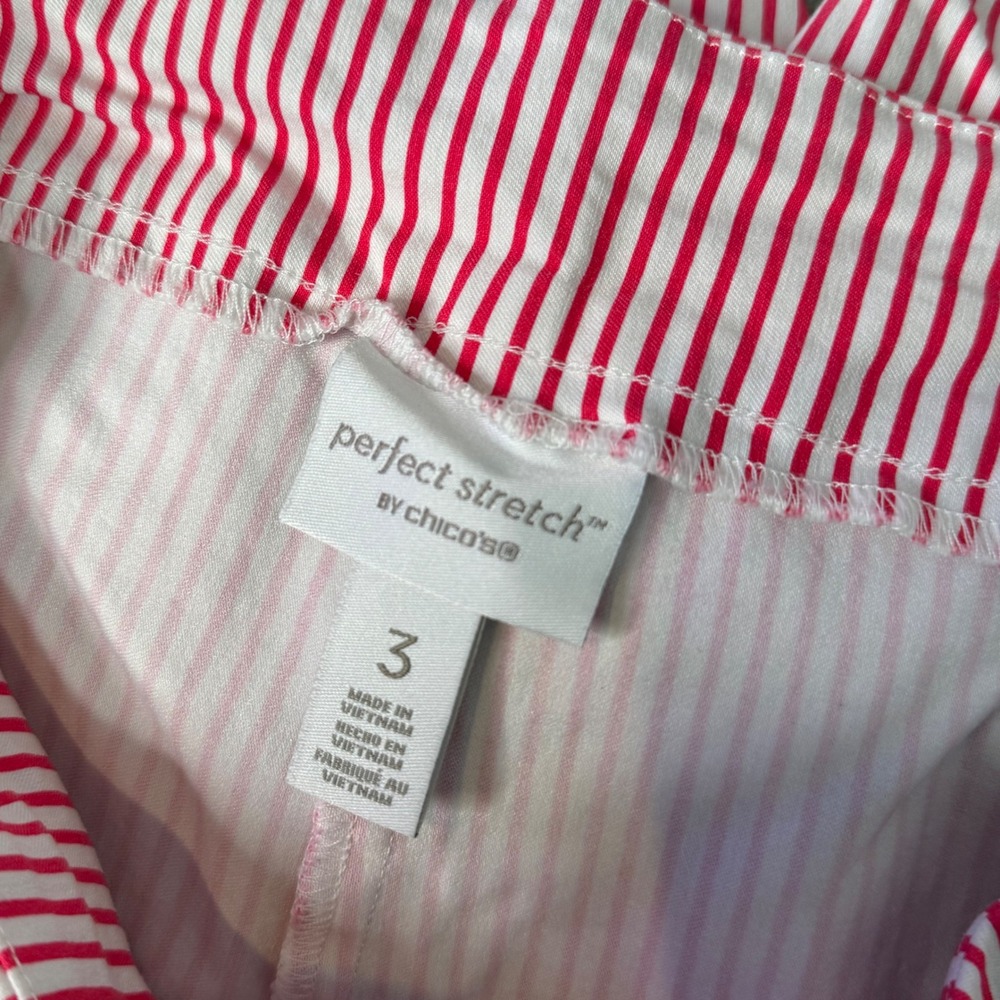 Chicos Perfect Stretch Pink Striped Capri Crop Pants XL Pull On Lace Up Nautical - Picture 3 of 12
